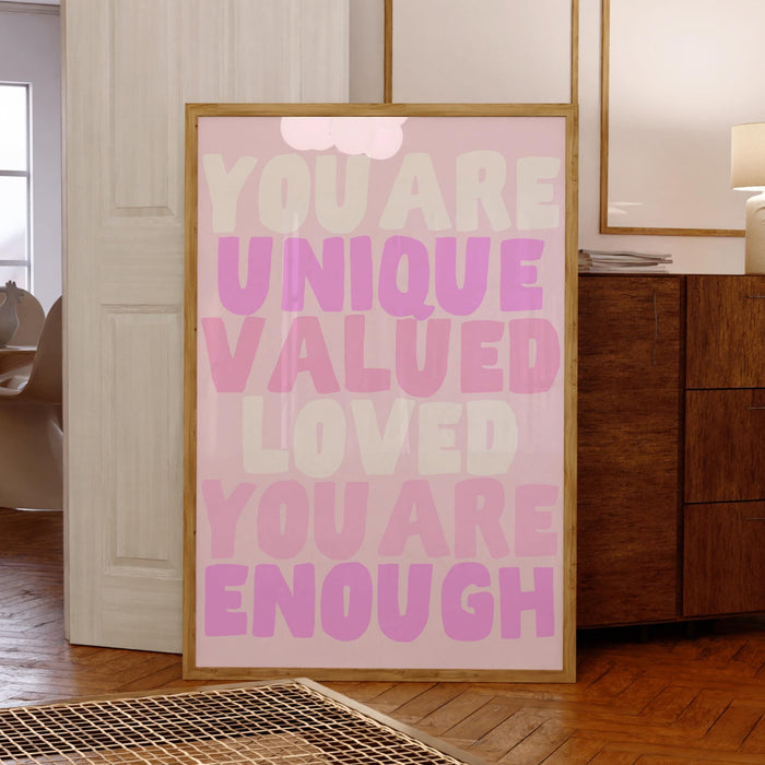 You are unique pink coquette poster funky 70s pink wall art print, digital artwork printable, girly dorm room trendy retro digital download