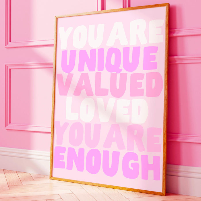 You are unique pink coquette poster funky 70s pink wall art print, digital artwork printable, girly dorm room trendy retro digital download