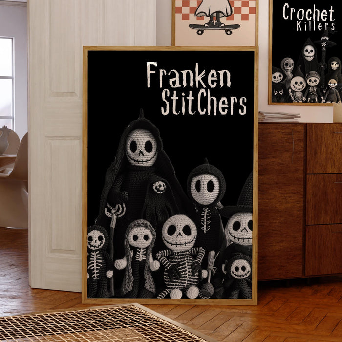 Crochet Lovers Halloween inspiration wall art cute halloween print black white spooky halloween decor funny digital download