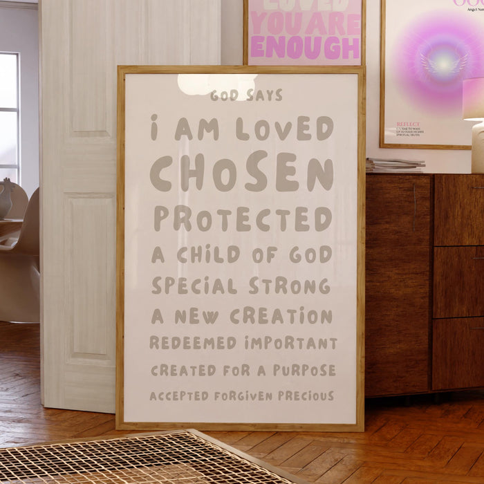 God Says I Am Loved Christian Scripture Gift Pink Orange Poster Pink Wall Art Printable Maximalist Christian Dorm Digital Download