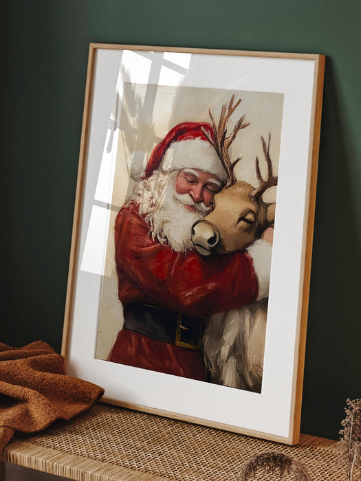Retro Santa Christmas Art Christmas Reindeer Print Holiday Printable Xmas Wall Art Seasonal Wall Art Christmas Wall Decor Santa Printable