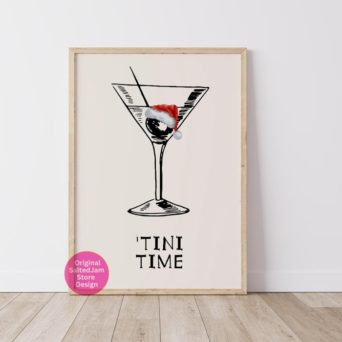 Funny Christmas Bar Cart Art Aesthetic Kitchen Decor Cute Kitchen Wall Art Print Retro Martini Prints Cocktail Minimalist Poster Printable