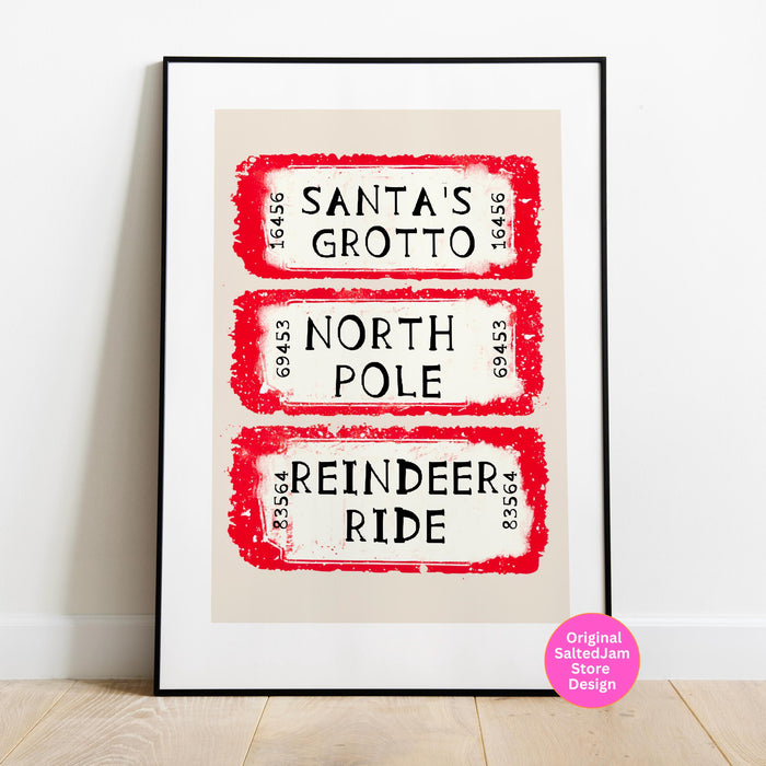 North Pole Ticket Print Santa Christmas Decor Retro Trendy Christmas Prints Christmas Wall Art Xmas Holiday Decor Funny Cute Digital print