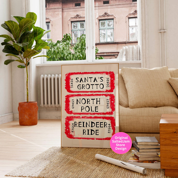 North Pole Ticket Print Santa Christmas Decor Retro Trendy Christmas Prints Christmas Wall Art Xmas Holiday Decor Funny Cute Digital print