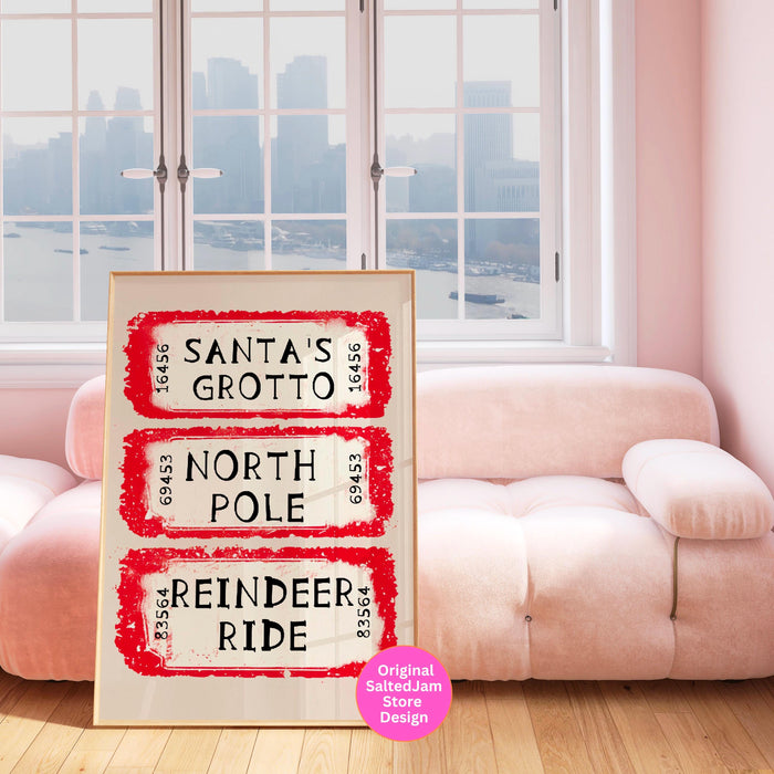 North Pole Ticket Print Santa Christmas Decor Retro Trendy Christmas Prints Christmas Wall Art Xmas Holiday Decor Funny Cute Digital print
