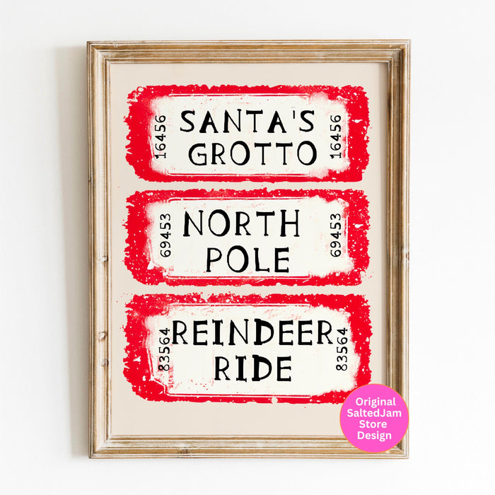 North Pole Ticket Print Santa Christmas Decor Retro Trendy Christmas Prints Christmas Wall Art Xmas Holiday Decor Funny Cute Digital print