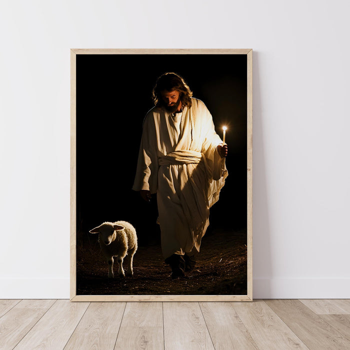 Jesus Leaves The 99 Oil Painting Wall Art Printable Jesus Poster Bible Verse Wall Art Christian Gift for Mom Jesus Print Digital Download