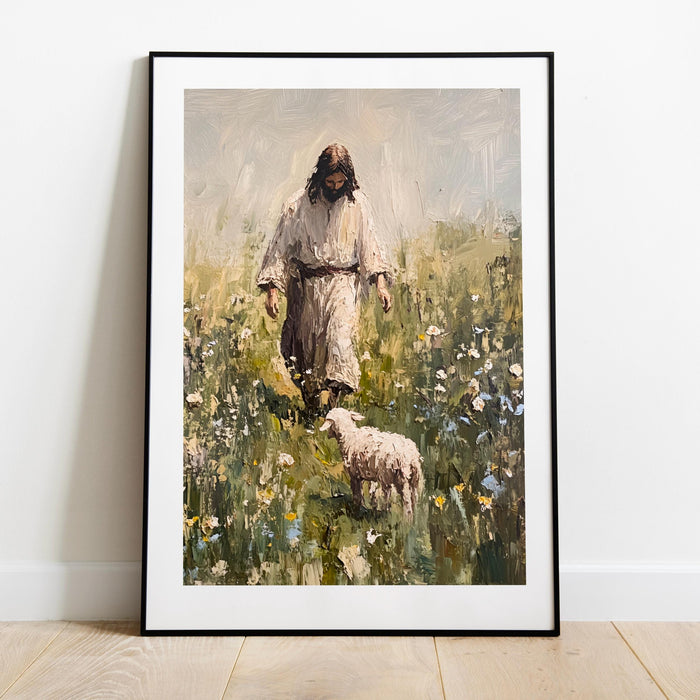 Jesus Leaves The 99 Oil Painting Wall Art Printable Jesus Art Poster Bible Verse Christian Scripture  Gift Jesus Print Digital Download