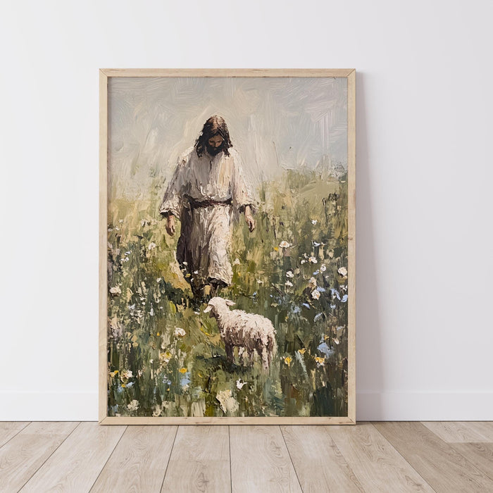 Jesus Leaves The 99 Oil Painting Wall Art Printable Jesus Art Poster Bible Verse Christian Scripture  Gift Jesus Print Digital Download