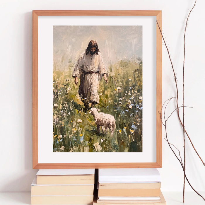 Jesus Leaves The 99 Oil Painting Wall Art Printable Jesus Art Poster Bible Verse Christian Scripture  Gift Jesus Print Digital Download