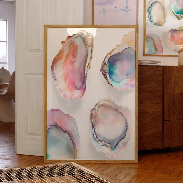 Pastel Oyster Shell Painting Colorful Abstract Coastal Beach House Wall Art Print Summer Beach House Kitchen Print Set of 3 Digital Art