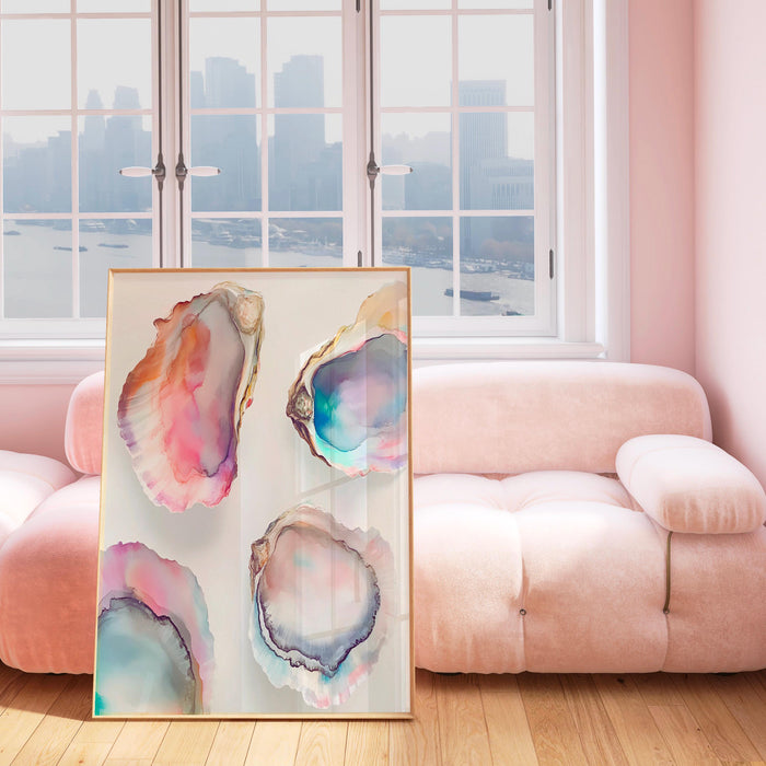 Oyster Painting Colorful Pastel Abstract Coastal Beach House Wall Art Seashells Print Summer Oyster Shell Kitchen Print Digital Art Set of 3