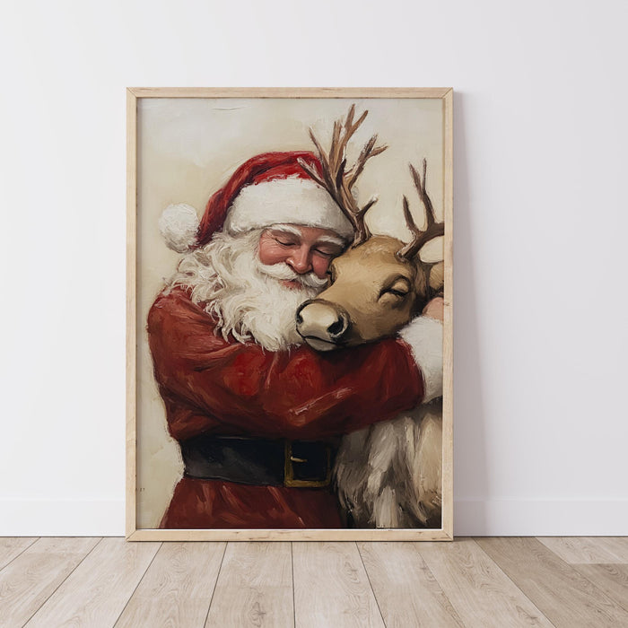 Retro Santa Christmas Art Christmas Reindeer Print Holiday Printable Xmas Wall Art Seasonal Wall Art Christmas Wall Decor Santa Printable