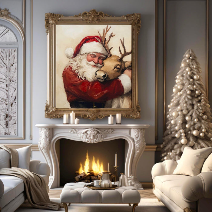 Retro Santa Christmas Art Christmas Reindeer Print Holiday Printable Xmas Wall Art Seasonal Wall Art Christmas Wall Decor Santa Printable