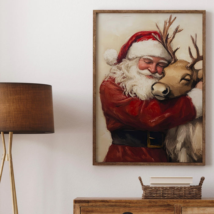 Retro Santa Christmas Art Christmas Reindeer Print Holiday Printable Xmas Wall Art Seasonal Wall Art Christmas Wall Decor Santa Printable