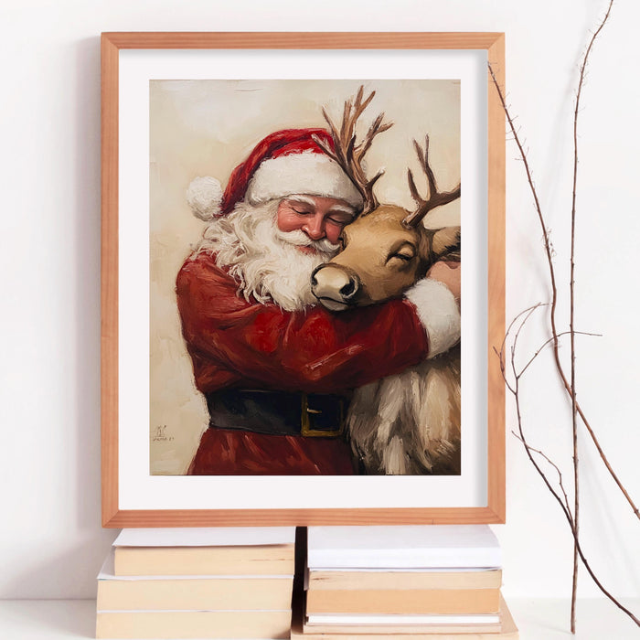 Retro Santa Christmas Art Christmas Reindeer Print Holiday Printable Xmas Wall Art Seasonal Wall Art Christmas Wall Decor Santa Printable