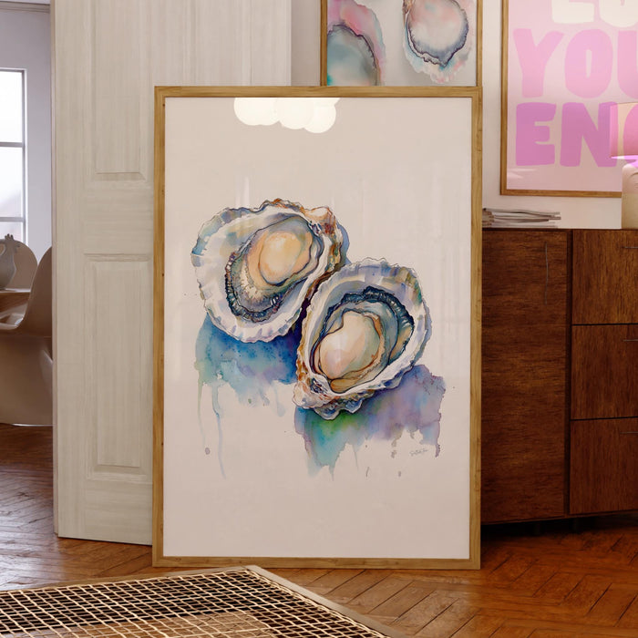 Oyster Painting Colorful Pastel Abstract Coastal Beach House Wall Art Seashells Print Summer Oyster Shell Kitchen Print Digital Art Set of 3