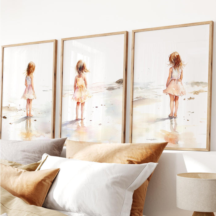 Coastal Granddaughter Print Coastal Muted Beige Above Bed Wall Art Beach Decor Aesthetic Beach House Prints Summer Set of 3 Digital Art