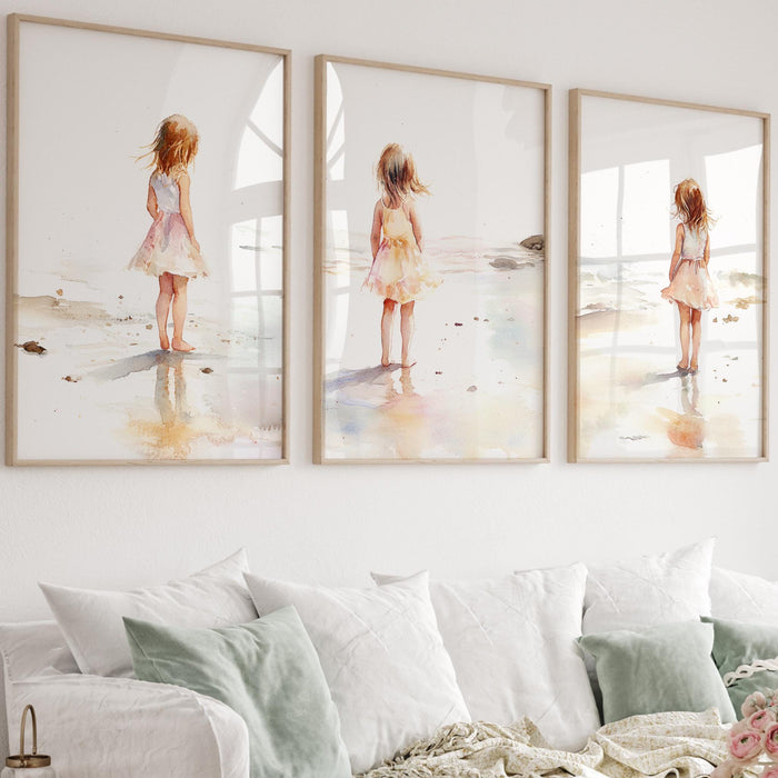 Coastal Granddaughter Print Coastal Muted Beige Above Bed Wall Art Beach Decor Aesthetic Beach House Prints Summer Set of 3 Digital Art
