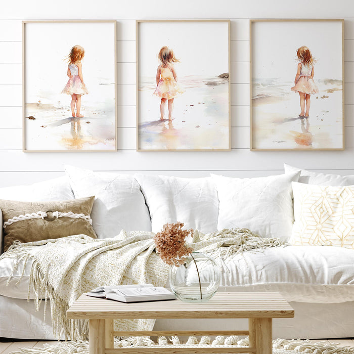 Coastal Granddaughter Print Coastal Muted Beige Above Bed Wall Art Beach Decor Aesthetic Beach House Prints Summer Set of 3 Digital Art