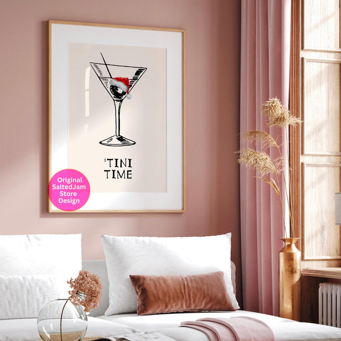 Funny Christmas Bar Cart Art Aesthetic Kitchen Decor Cute Kitchen Wall Art Print Retro Martini Prints Cocktail Minimalist Poster Printable
