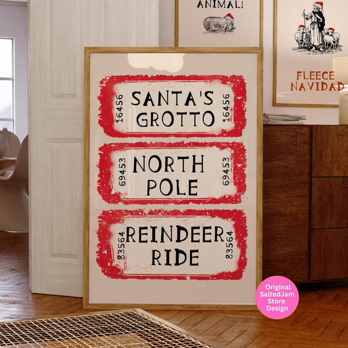 North Pole Ticket Print Santa Christmas Decor Retro Trendy Christmas Prints Christmas Wall Art Xmas Holiday Decor Funny Cute Digital print