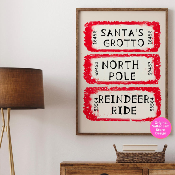 North Pole Ticket Print Santa Christmas Decor Retro Trendy Christmas Prints Christmas Wall Art Xmas Holiday Decor Funny Cute Digital print
