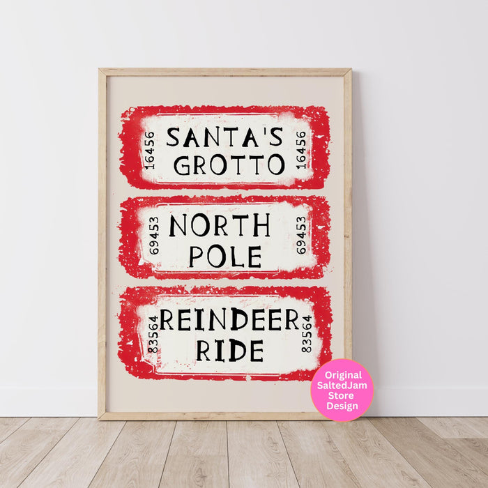 North Pole Ticket Print Santa Christmas Decor Retro Trendy Christmas Prints Christmas Wall Art Xmas Holiday Decor Funny Cute Digital print