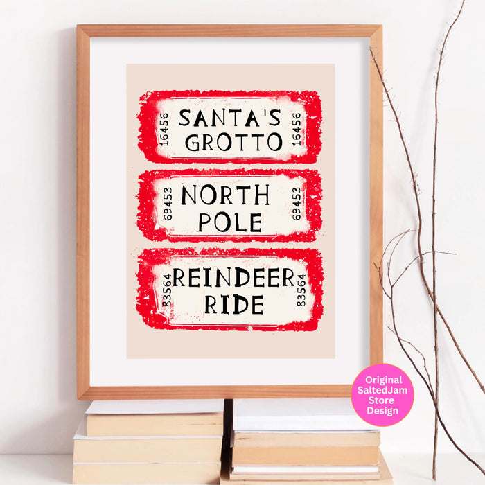 North Pole Ticket Print Santa Christmas Decor Retro Trendy Christmas Prints Christmas Wall Art Xmas Holiday Decor Funny Cute Digital print