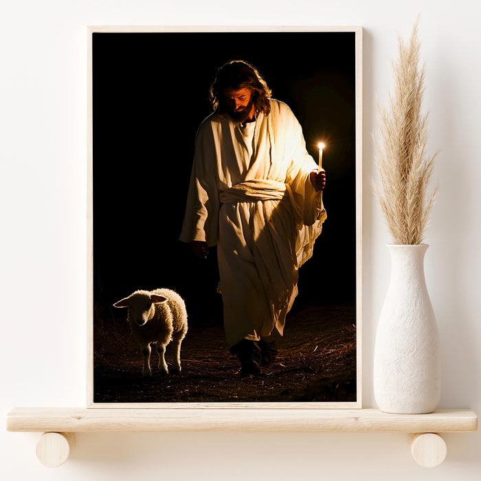 Jesus Leaves The 99 Oil Painting Wall Art Printable Jesus Poster Bible Verse Wall Art Christian Gift for Mom Jesus Print Digital Download