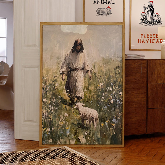 Jesus Leaves The 99 Oil Painting Wall Art Printable Jesus Art Poster Bible Verse Christian Scripture  Gift Jesus Print Digital Download