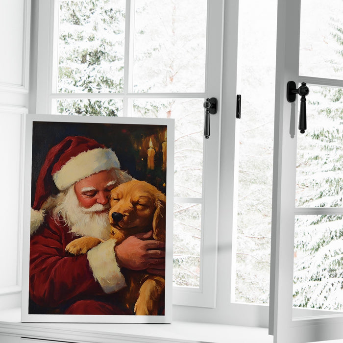 Vintage Christmas Print Santa Printable Dog Painting Traditional Santa Vintage Christmas Art Prints Red Wall Art Retro Xmas Digital Print