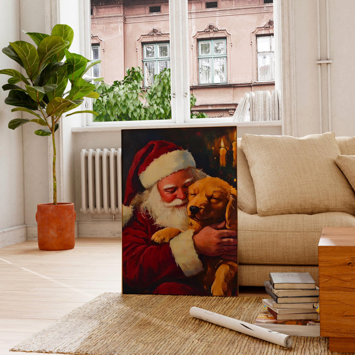 Vintage Christmas Print Santa Printable Dog Painting Traditional Santa Vintage Christmas Art Prints Red Wall Art Retro Xmas Digital Print