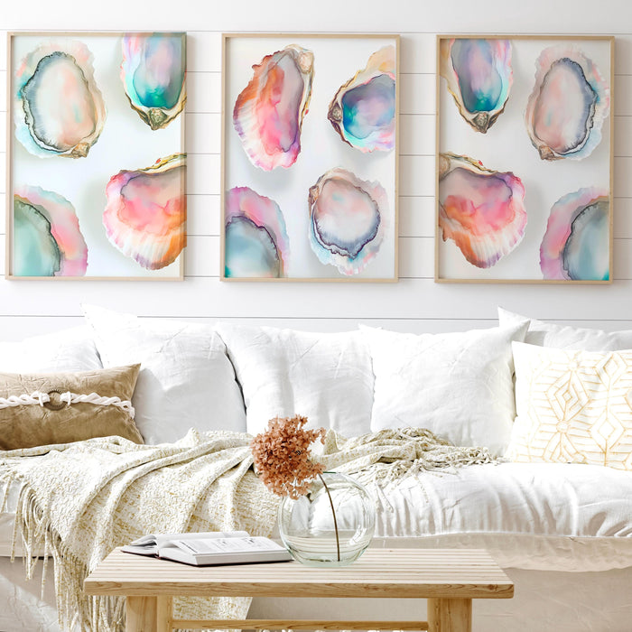 Pastel Oyster Shell Painting Colorful Abstract Coastal Beach House Wall Art Print Summer Beach House Kitchen Print Set of 3 Digital Art