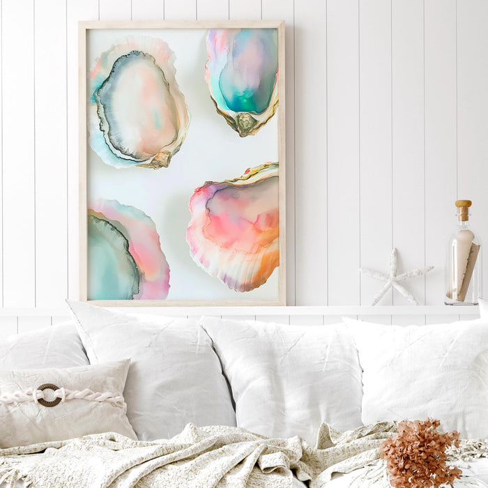 Pastel Oyster Shell Painting Colorful Abstract Coastal Beach House Wall Art Print Summer Beach House Kitchen Print Set of 3 Digital Art