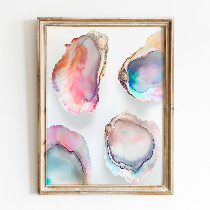 Pastel Oyster Shell Painting Colorful Abstract Coastal Beach House Wall Art Print Summer Beach House Kitchen Print Set of 3 Digital Art