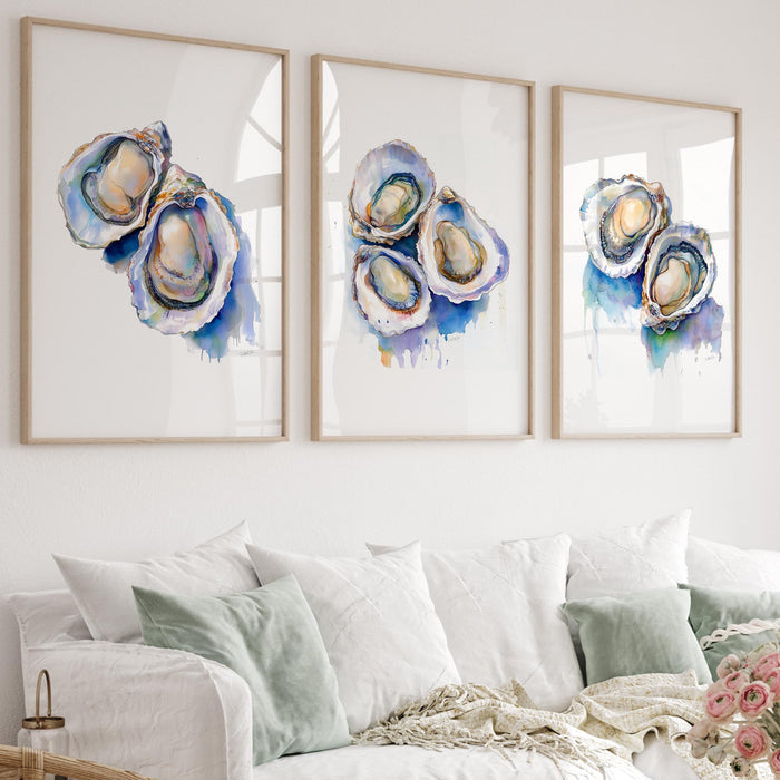 Pastel Oyster Shell Painting Colorful Abstract Coastal Beach House Wall Art Print Summer Beach House Kitchen Print Set of 3 Digital Art