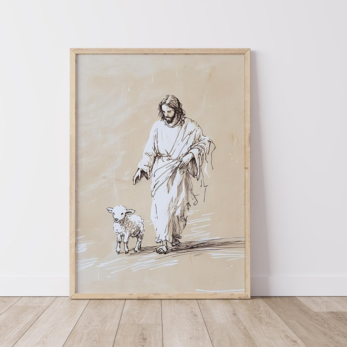 Jesus Leaves The 99 Wall Art Printable Jesus Art Poster Bible Verse Christian Scripture Pastor Gift Jesus Lost Sheep Print Digital Download