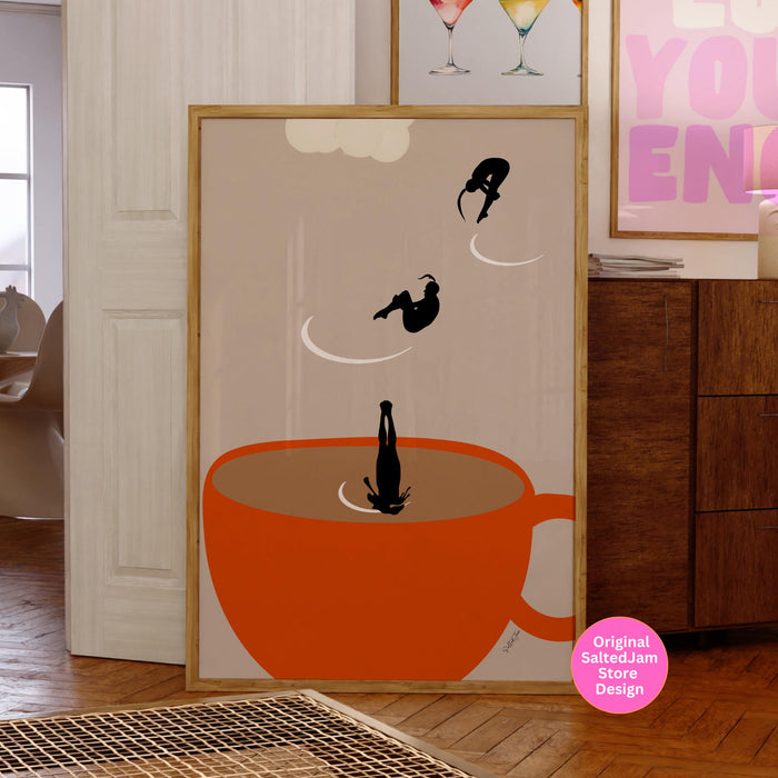 Coffee Print, Drink Poster, Modern Kitchen Decor, Retro Poster, Pop Art, Kitchen Art, Exhibition Poster, Illustration, Coffee Lover Digital