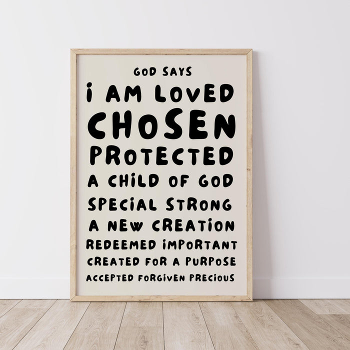 God Says I Am Loved Christian Scripture Gift Black Beige Bible Poster Pink Wall Art Printable Maximalist Christian Dorm Digital Download
