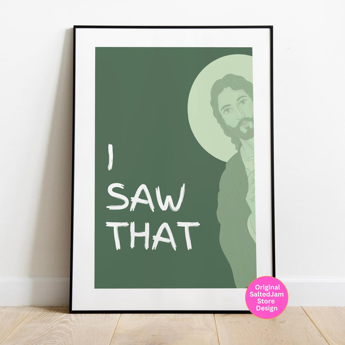 Funny Christian Gift Aesthetic Christian Green Wall Art Bible Teacher Poster Peeking Jesus Digital Download  Minimalist Green Dorm Decor