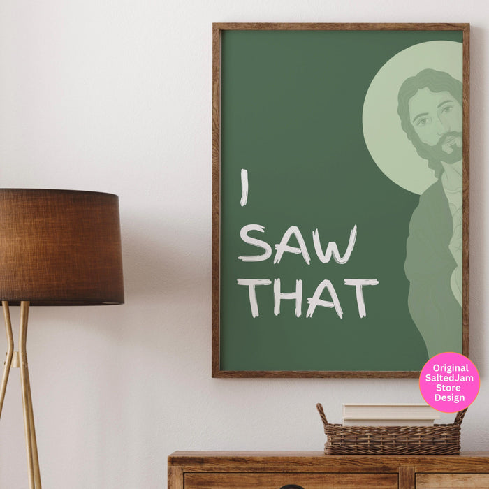 Funny Christian Gift Aesthetic Christian Green Wall Art Bible Teacher Poster Peeking Jesus Digital Download  Minimalist Green Dorm Decor