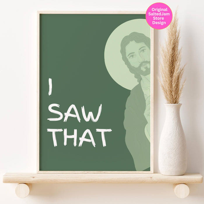 Funny Christian Gift Aesthetic Christian Green Wall Art Bible Teacher Poster Peeking Jesus Digital Download  Minimalist Green Dorm Decor