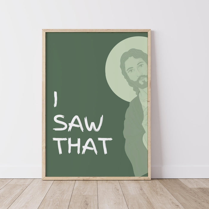 Funny Christian Gift Aesthetic Christian Green Wall Art Bible Teacher Poster Peeking Jesus Digital Download  Minimalist Green Dorm Decor