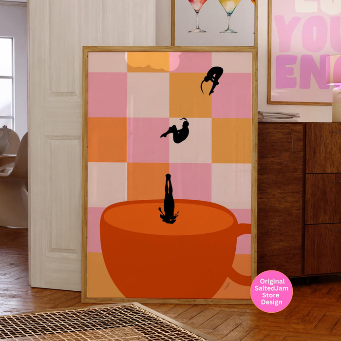 Coffee Print, Drink Poster, Modern Kitchen Decor, Retro Poster, Pop Art, Kitchen Art, Exhibition Poster, Illustration, Coffee Lover PRINTED