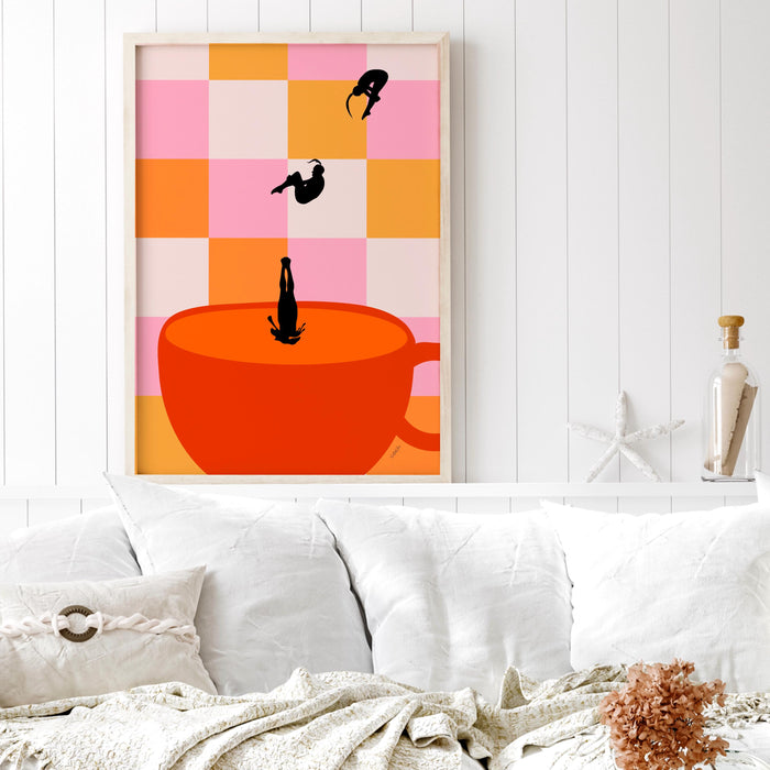 Coffee Print, Drink Poster, Modern Kitchen Decor, Retro Poster, Pop Art, Kitchen Art, Exhibition Poster, Illustration, Coffee Lover PRINTED