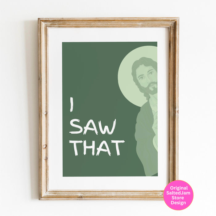 Funny Christian Gift Aesthetic Christian Green Wall Art Bible Teacher Poster Peeking Jesus Digital Download  Minimalist Green Dorm Decor