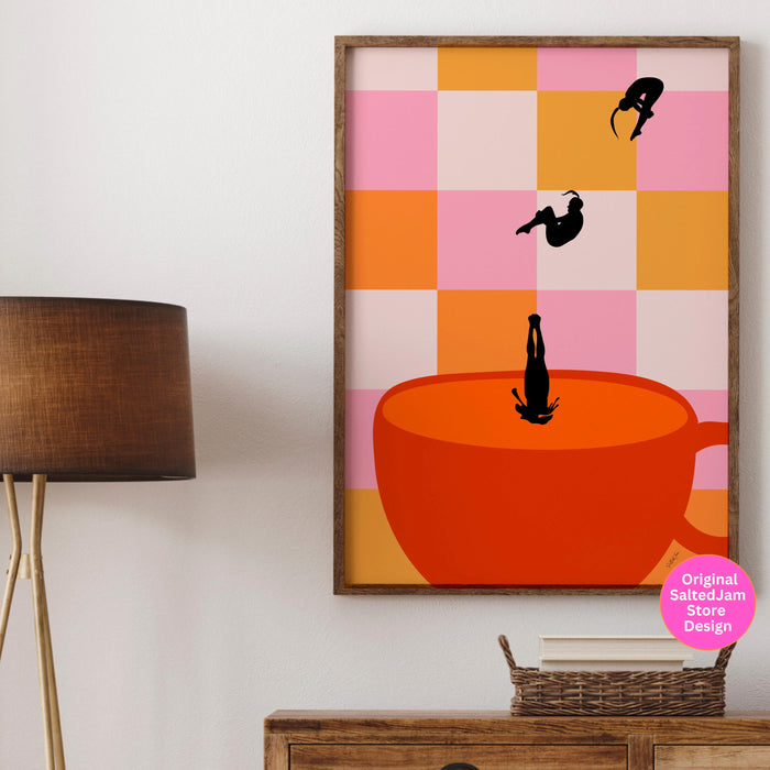 Coffee Print, Drink Poster, Modern Kitchen Decor, Retro Poster, Pop Art, Kitchen Art, Exhibition Poster, Illustration, Coffee Lover PRINTED