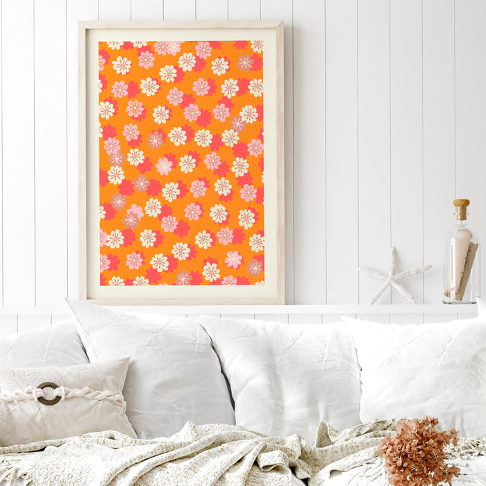 Pink Orange Flower Market Digital Download, 70s Style Poster, 60s Flower Print, Orange Pink Decor, Dorm Room Wall Art, Printable set of 3