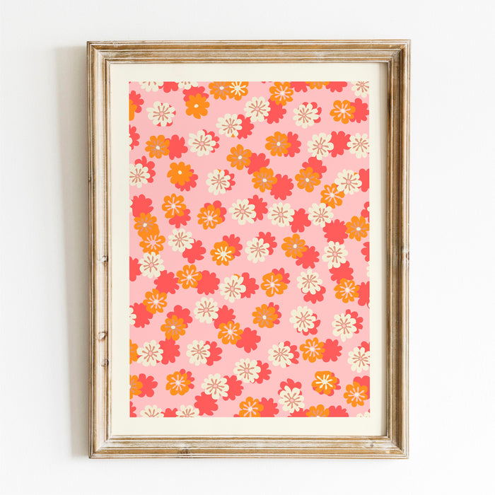 Pink Orange Flower Market Digital Download, 70s Style Poster, 60s Flower Print, Orange Pink Decor, Dorm Room Wall Art, Printable set of 3